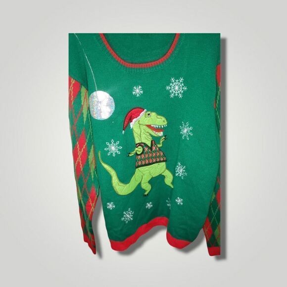 JOLLY SWEATERS Disco Dancing T-Rex Sweater Holiday ugly sweater Size XL - Picture 4 of 6